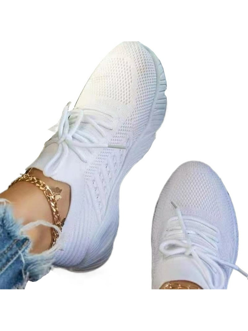 Womens Running Shoe Breathable Athletic Shoes Fitness Workout Sneakers Ladies Trainers Women Sport Flats White 5.5 -
