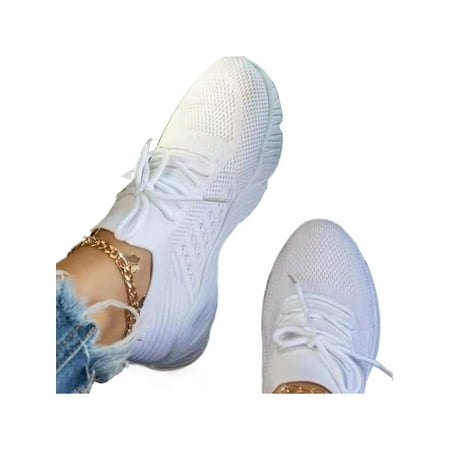Rotosw Women Athletic Shoes Sport Running Shoe Fitness Workout Sneakers Non-Slip Breathable Flats Outdoor Lightweight Walking White 6.5