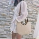 thumbnail image 4 of EeaseMX Bolso de hombro de paja para mujer, moderno, redondo, con asa de madera, de diseñador de marca, para playa, verano, viajes, bolso de mano (caqui), 4 of 7
