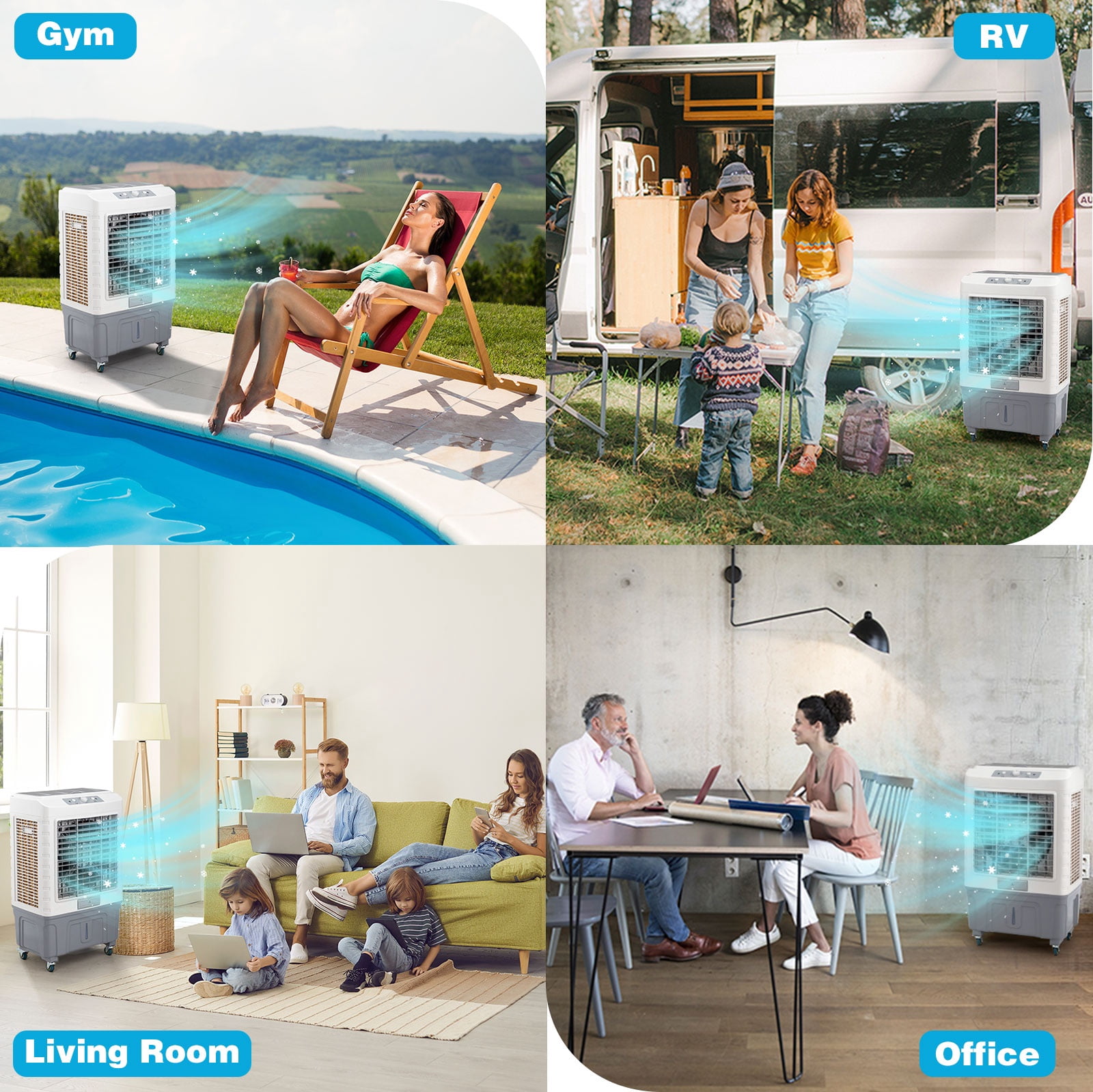 13.2-Gal Portable Air Conditioner, 3-in-1 Evaporative Air Cooler with 3 Modes & 3 Speeds, Portable Cooling Fan with 4 Ice Boxes, Coverage 323 Square Feet, 4 Scroll Casters, White