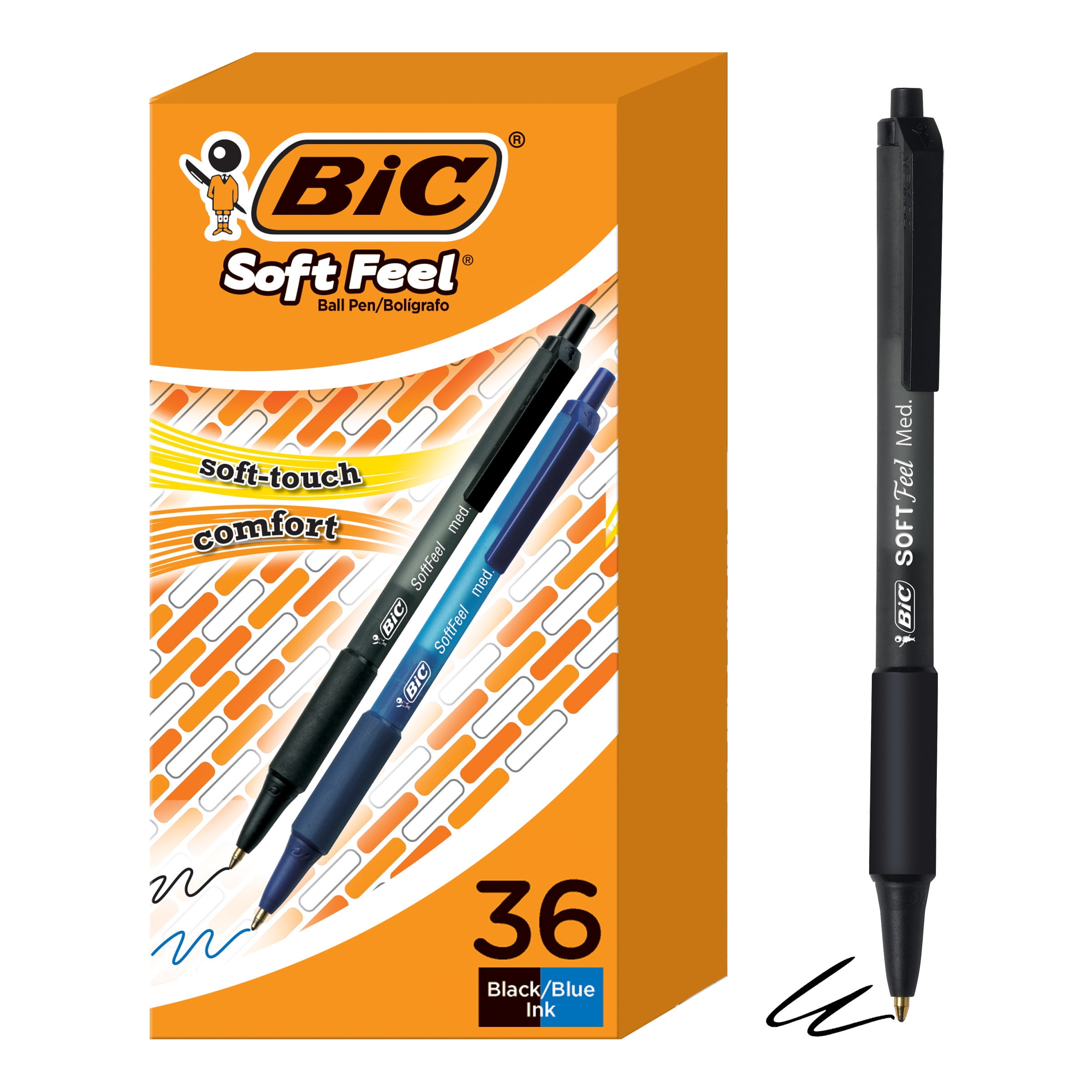 BIC Soft Feel Retractable Ballpoint Pens Black Blue Medium Point 1 