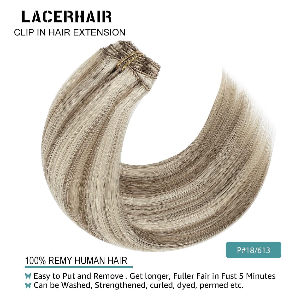 Lacer Clip in Hair Extensions Real Human Hair Golden Blonde Highlight Platinum Blonde Remy Human Hair Extensions Clip ins for Women 14 Inch 120g 7Pcs Natural Human Hair