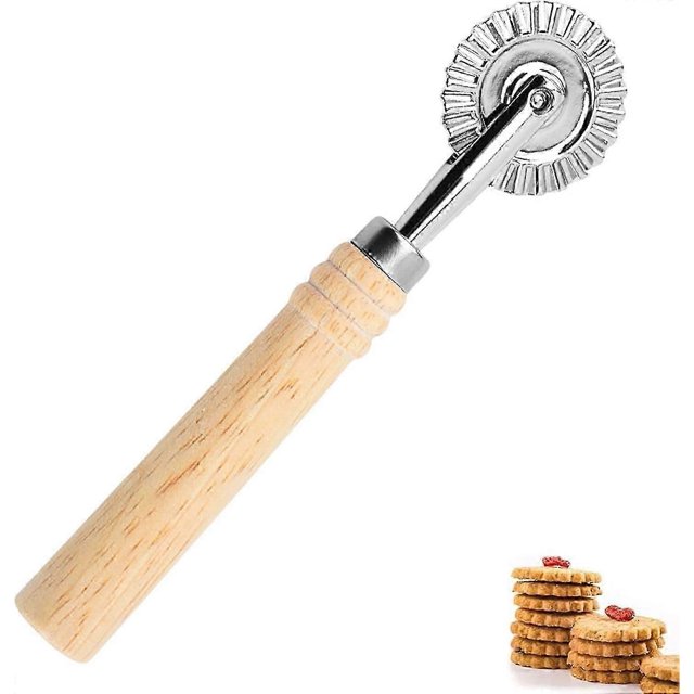 Cutter Wheel, Roller with Groove Edge Pastry Cutter Wheel, Long Wooden Pasta Making Accessories, Biscuit Baking Tools