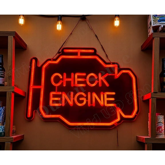 Queen Sense 16"x12" Check Engine LED Neon Sign for Wall Decor Dimmable USB Powered LED Light W116CEV2-5VLED
