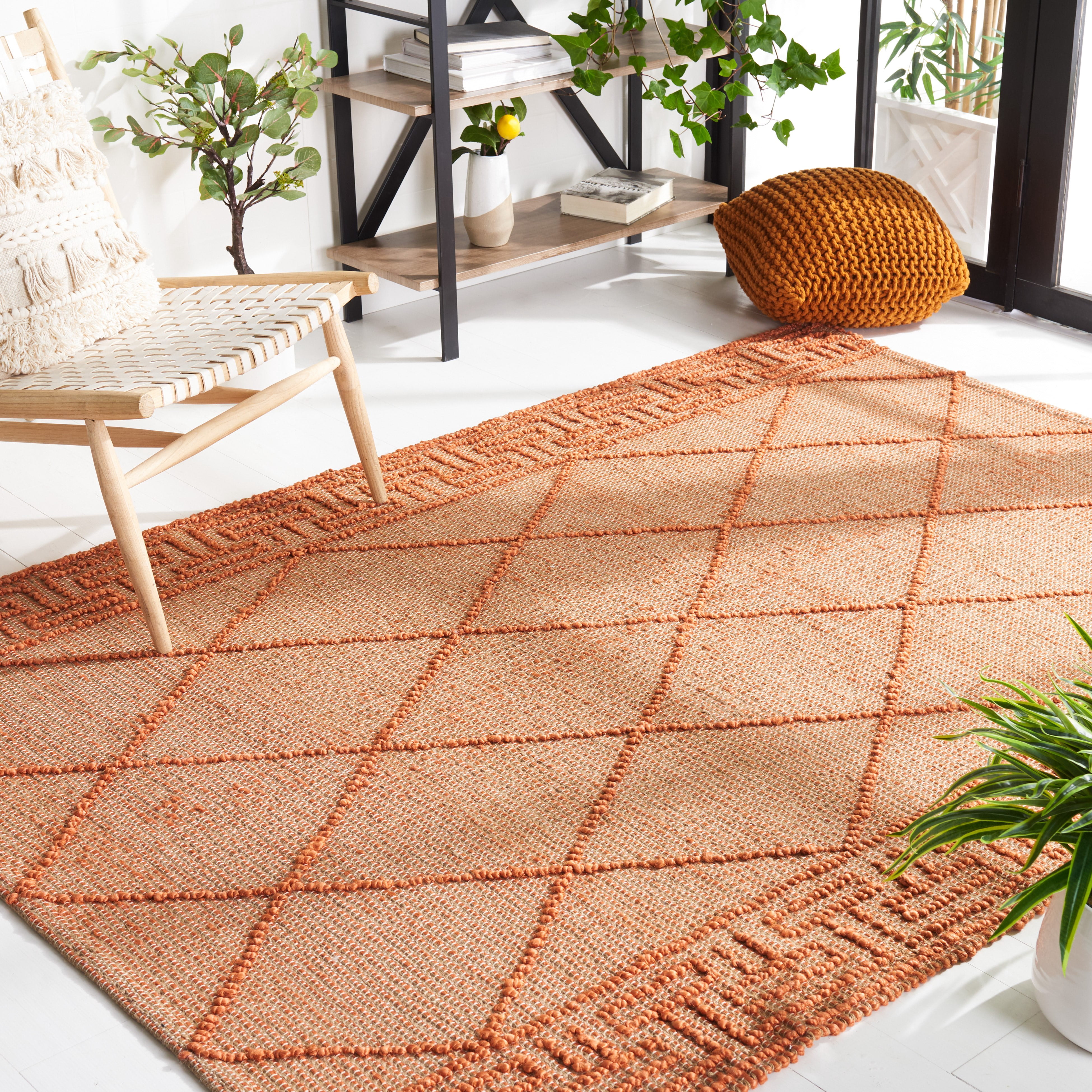 SAFAVIEH Natural Fiber Wystan Geometric Area Rug, Orange/Natural, 6' x 6' Square
