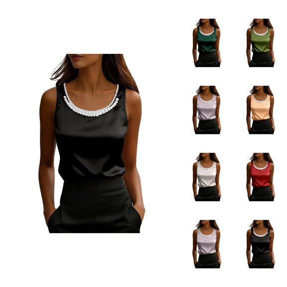 Satin Tank Tops for Women Elegant Dressy Casual Scoop Neck Sleeveless Work Shirt Summer Outfits