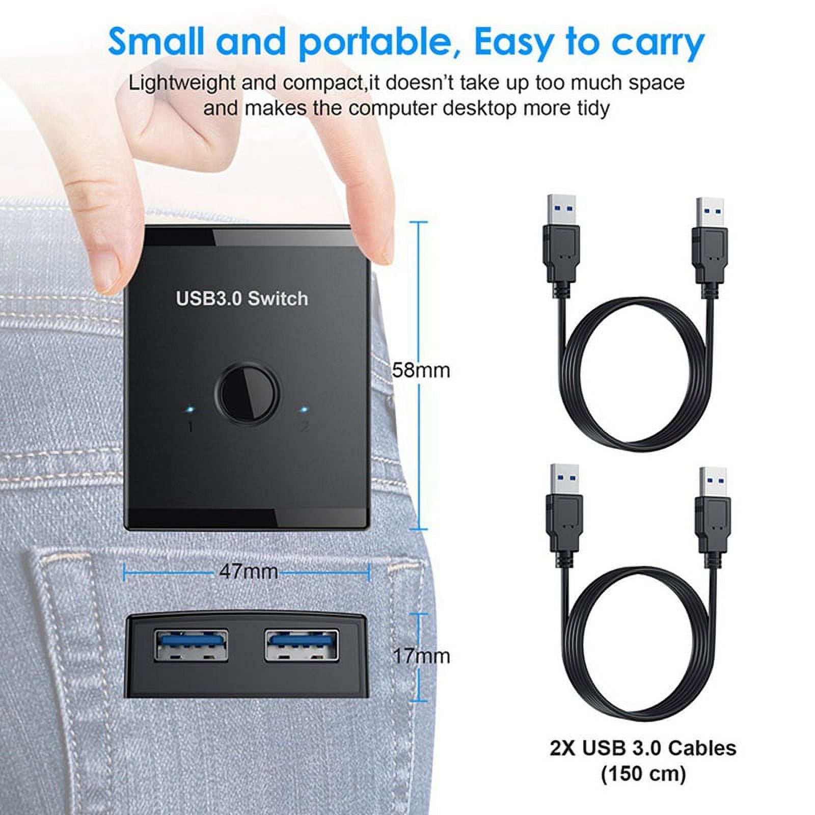 2X KVM USB HUB 3.0 Switcher Selector KVM Switch for PC Keyboard Mouse Printer 1 PC Sharing 2 Devices