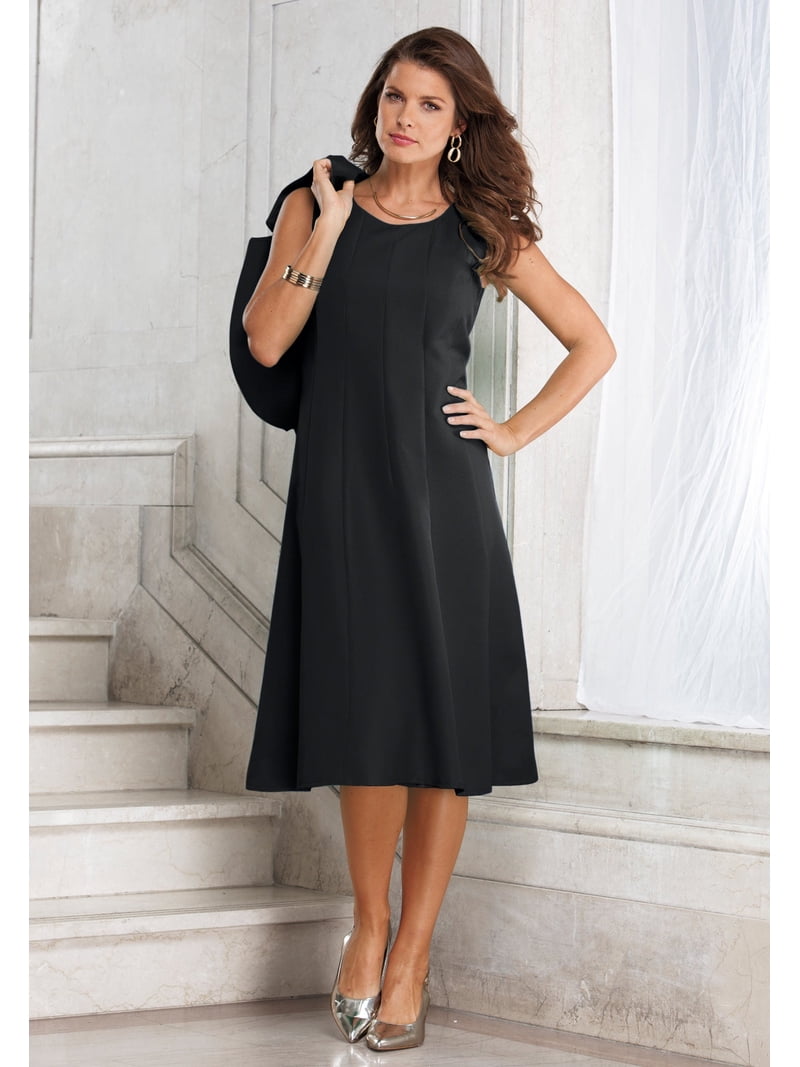 petite black evening dresses Roaman's Women's Plus Size Elbow Sleeve Fit-And-Flare Dress With Bolero Jacket – 2-Piece Suit Select Shoe size:45