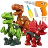 3PCS Take Apart Dinosaur Toys Building Toy Set with Electric Drill Construction Engineering Play Kit Learning Tools for Over Age 3-year Old Kids Boys Girls,Tyrannosaurus Rex/Triceratops/Velociraptor