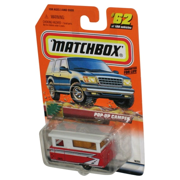 Matchbox Great Outdoors (2000) Red & White Pop-Up Camper Vehicle 62/100