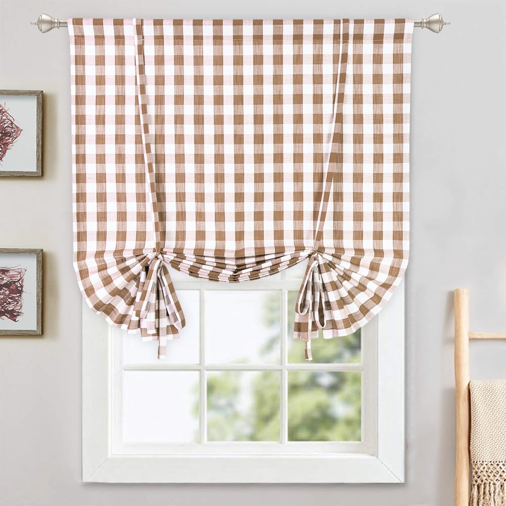 Black and White Buffalo Plaid Tie Up Valance Curtains, Buffalo Check  Gingham Farmhouse Retro Adjustable Tie-Up Shades Window Treatment Kitchen