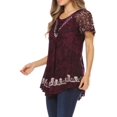 thumbnail image 3 of Sakkas Ash Speckled Tiedye Embroidered Cap Sleeve Blouse Top With Embroidery Hems - Purple - Plus Size, 3 of 5