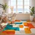 thumbnail image 3 of Design&I 8'x10' Washable Area Rug Orange Teal Funky Classroom Design Retro Abstract Swirls with Bold Curves for King Size Bedroom, Under Bed, Sleek Flatweave Pet Friendly, 3 of 7