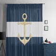 thumbnail image 5 of Yellow Anchor Nautical Semi Sheer Curtains Drapes for Living Room, Bedroom, French Doors Window 45 Inches Long, Navy Blue White Striped Rod Pocket Chiffon Curtain Drapery Voile Draperies Panel, 5 of 6
