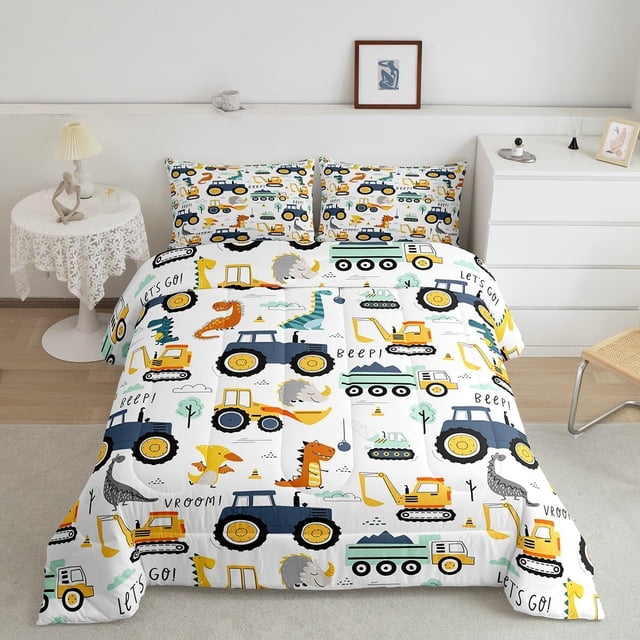 Juego de cama de coche Twin, Kids Construction Vehicles Comforter for Child Toddler