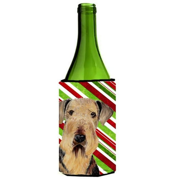 Airedale Candy Cane Holiday Christmas Wine bottle sleeve Hugger - 24 oz.