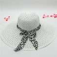 thumbnail image 3 of WGRFFH Straw Sun Hat with Bowknot,Woven Hat Fashion Hat with Leopard Print Bow,Boho Summer Beach Hat,Wide Brim Floppy Hat,Outdoor Sun Protection Hat,Travel Hat Fishermen Hats Women White, 3 of 3