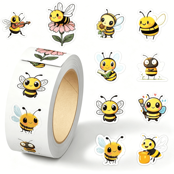 CCOCC 500 Pcs Waterproof Vinyl Sticker for Kids & Teens Reusable Bee Stickers for Water Bottles, Laptop, Phone, Skateboard Cute Aesthetic Sticker Pack for Girls, Easy Peel Stick
