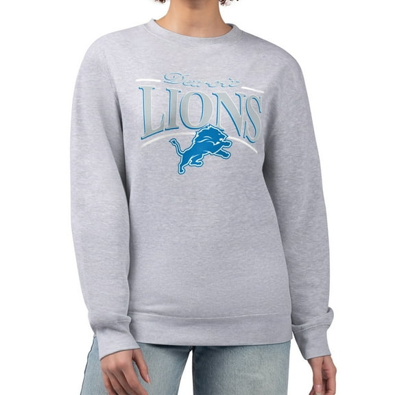 Women's Starter Gray Detroit Lions Arch Stripe Fleece Pullover Sweatshirt