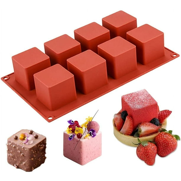 Molde de silicona cuadrado 3D JOERSH | Molde cuadrado de 2 x 2 x 2 pulgadas para hornear tartas de mousse, moldes de postre para tarta de queso, gelatina, brownie, jabón, vela (8 cavidades) Vhermosa CQ313