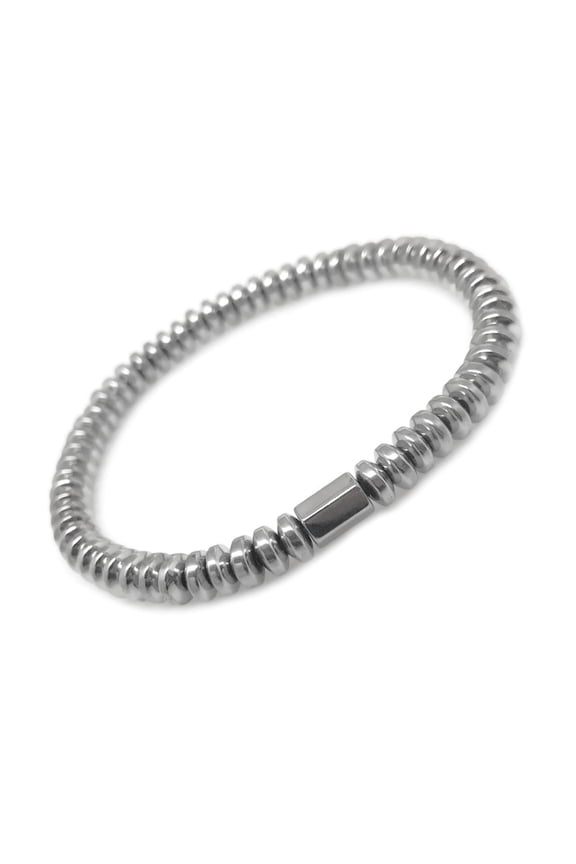 Unisex Silver Hematite Bead Stretch Elastic Bracelet - 9 Inch
