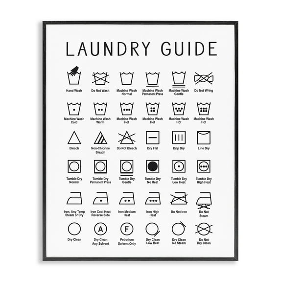 Industries Minimal Laundry Guide Cleaning Chart Helpful Symbols 11 in x 14 in Framed Painting Art Prints, by Stupell Home Décor