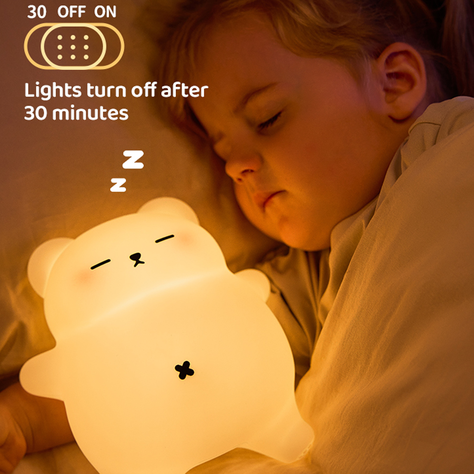 Snoring Bear Night Light for Kids, Rechargeable Cute Bear Silicone Lamp with Snoring Sound Effect & Timer, Dimmable Nursery Lights for Kids Room Decor, Funny Christmas Gifts for Kids Boys Girls