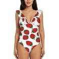 thumbnail image 2 of Yiaed Hand Drawn Strawberry Print Women's Ruffled One Piece Swimsuit V Neck Swimwear Slimming Monokini for Woman-Large, 2 of 8