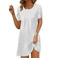 thumbnail image 1 of Gspmoly Robes d'Été pour Femmes, Nouvelle Robe d'Été Décontractée pour Femmes à Col Rond, Couleur Unie, Ample, Plissée à la Poitrine, à Manches Courtes, Robes de Soirée pour Femmes Économies, 1 of 5