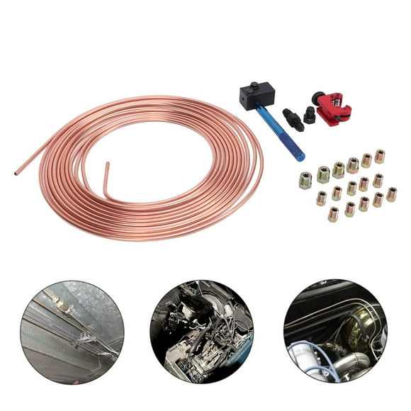 Brake Line Tube Roll Fittings Kit, Brake Line Tubing Kit Long Lasting 3/16in X 25Ft for Vehicle Brake System