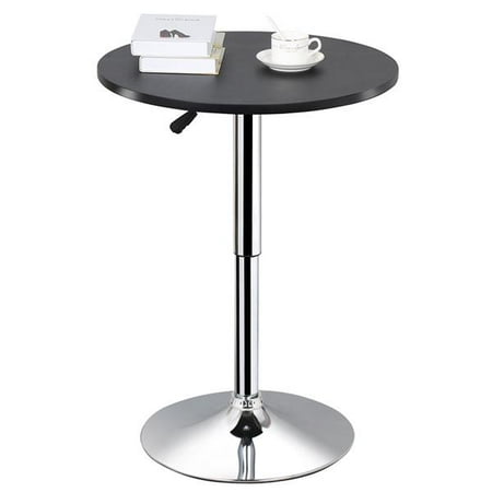 Black Round Bar Table - Modern Adjustable Round/Square Pub Table Bar Table 360 Degree Swivel MDF Top Black