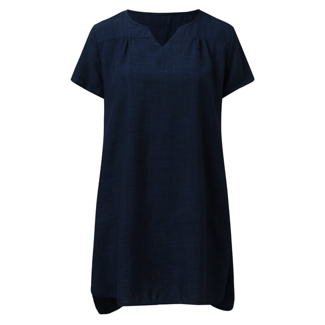 HBFAGFB Robe T-Shirt Femme Décontractée Col en V Été Manches Courtes Simple Confortable Jupe BU2 Taille 3TG