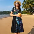 thumbnail image 4 of Fotbe colorful flames dinosaur Pattern Dress Casual Womens Fashion Short Sleeve Maxi Dress T Shirt Dress Striped Long Color Block Maxi Dress, 4 of 6