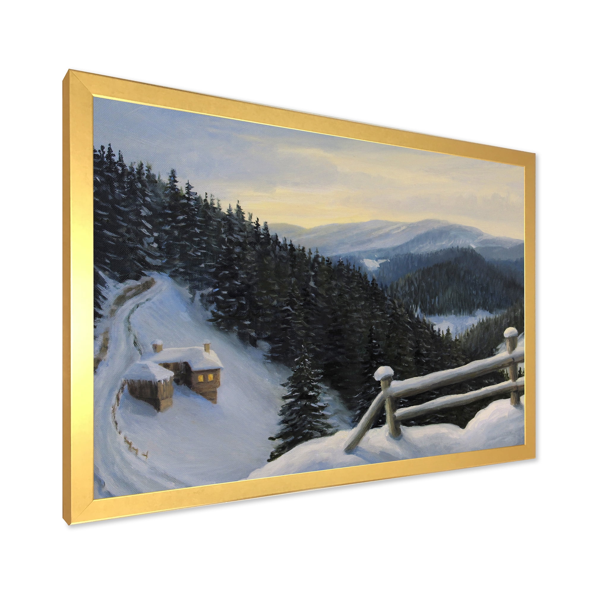 Designart 'View On Snowy Mountain Tops At Evening Glow' Traditional Framed Art Print