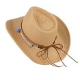 thumbnail image 6 of Prolriy Cowboy Hat Belt Cap Wide Riding Hat Western Men Leather Brim Hat Cowboy Women Retro Baseball Caps Cowgirl Hat Khaki, 6 of 9