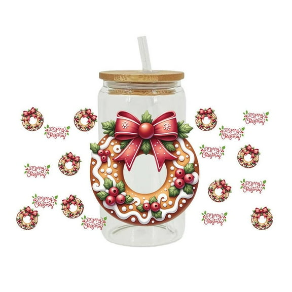 Christmas UV Transfer Stickers for Glass Cups - Waterproof, Oilproof, Tear-Resistant, DIY Decorative Stickers for Tumblers, Mugs, Bottles
