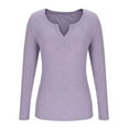 thumbnail image 3 of miqiqism Womens Fall Tops Juniors Casual Long Sleeve Sweatshirt Juniors Trendy Ribbed Knit Henley Neck Shirts Slim Fitted Solid Color Tops,Purple,X-Large, 3 of 4