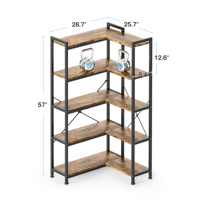 Casacomoda 57 Inch L-Shaped Corner Bookshelf, 5-Tier Industrial photo 6