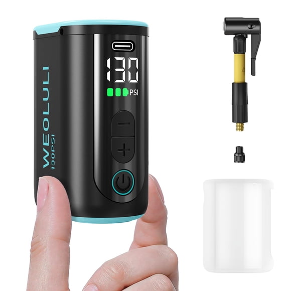 Bomba de bicicleta WEOLULI mini eléctrica con manómetro digital de 130 PSI