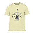 thumbnail image 6 of Men Vintage Rock Guitar USA Flag Graphic T-Shirt, "Rockin' In The USA" Crew Neck Poly Cotton Short Sleeve Patriotic Music Tee, 6 of 8