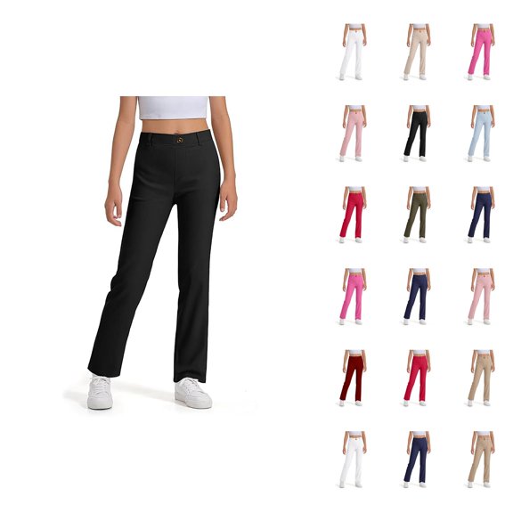 Girls Boys School Uniform Pants 2026 Trendy Stretchy Straight Leg Elastic Waist Dress Pants with Pockets