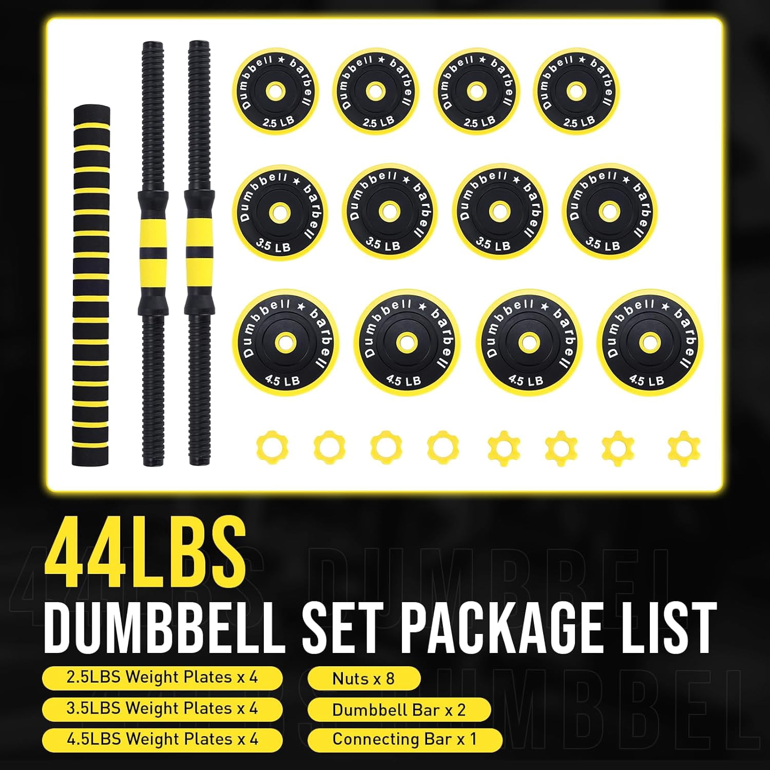 2-In-1 Adjustable Dumbbell Set, 44 Lb Dumbbell Weights Used As Dumbbell and Barbell Set With Pe Coating and Comfortable Handle for Home Gym