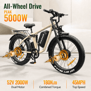 Electric Bike for Adults, 5000W Peak Dual Motor 45MPH, 52V 25Ah 100 Miles Ebike, 26 Fat Tire Dirt Bicycle for All Terrain, Mountain E-Bike UL2849