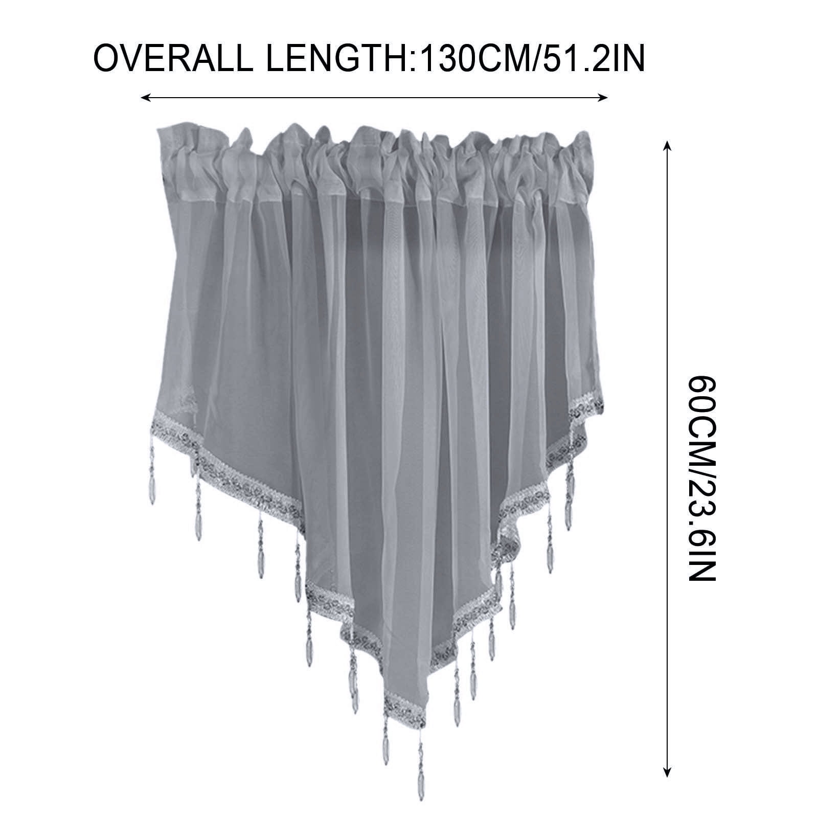 Moqsnm 2 Piece Beaded Triangle Sheer Valance Curtains for Windows Kitchen Living Room Bathroom Bedroom Voile Sheer Rod Pocket Short Window Valance Curtains (Grey,51"x24")
