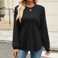 thumbnail image 4 of Scyoekwg Womens Long Sleeve T Shirts Crew Neck Pleated Tunic Shirts Trendy Lightweight Dressy Casual Blouses Fall Tops Solid Color Pullover (Black,XL), 4 of 8