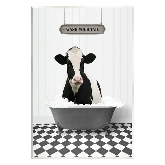 Stupell Industries Wash Your Tail Cow Animals & Insects Painting Unframed Art Print Wall Art, 10 x 15