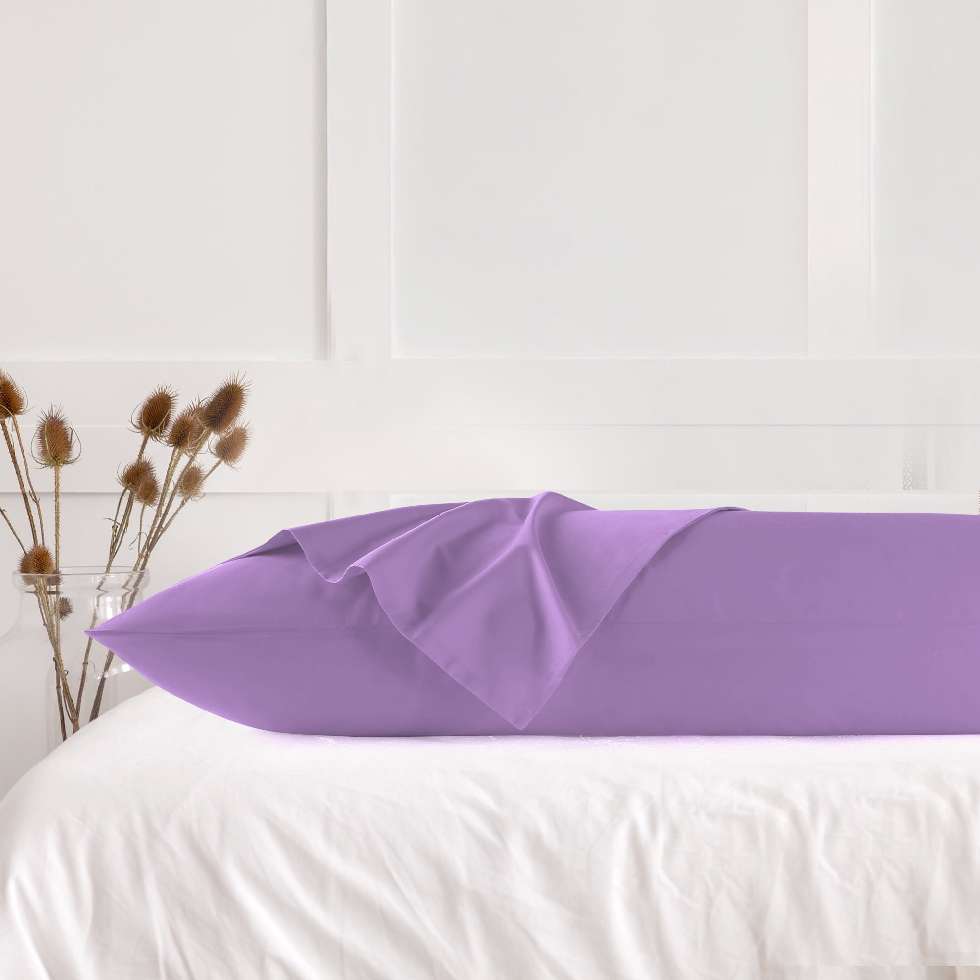3 Pack Breathable Egyptian Cotton Body Pillow Covers, 20" x 72", Lilac Purple