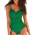 thumbnail image 4 of Hilor Womens One Piece Swimsuits Front Twist V Neck Shirred Bathing Suit Monokini Swimwear, 4 of 11