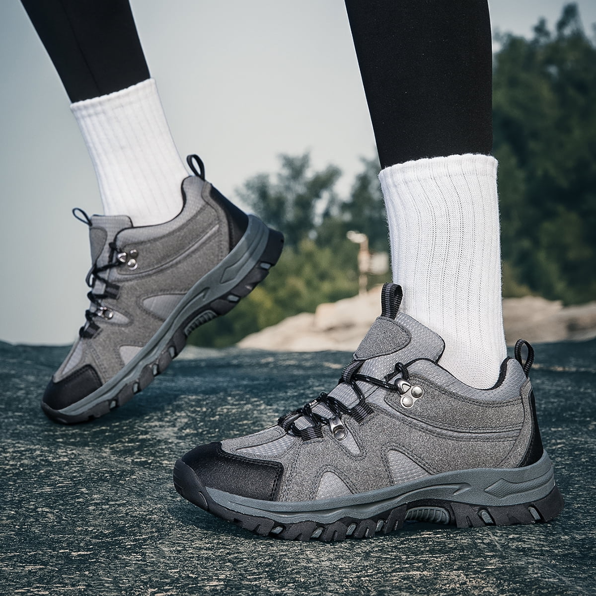 CZV Women's Outdoor Hiking Shoes, Non-Slip Comfortable Work Shoes, Breathable Lightweight Sneakers for Hiking, Camping, Fishing, Casual.Gray