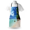 thumbnail image 3 of Holiday Apron Asian Seascape Nature Relaxation Picture Idyllic Beach On Seychelles, Unisex Kitchen Bib Apron with Adjustable Neck for Cooking Baking Gardening, Mint Green Green Blue, by Ambesonne, 3 of 3